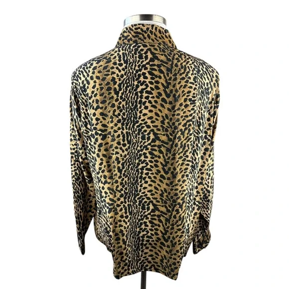 Vtg Silk Lore Beth Terrell Silk Cheetah Animal Print Button Blouse Plus Size 1X - Picture 9 of 10